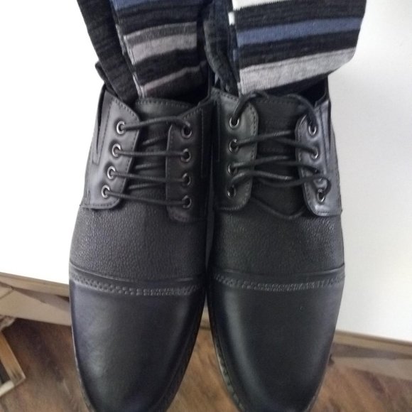 STEVE MADDEN  Men\'s Black Leather Oxfords w/BONUS!